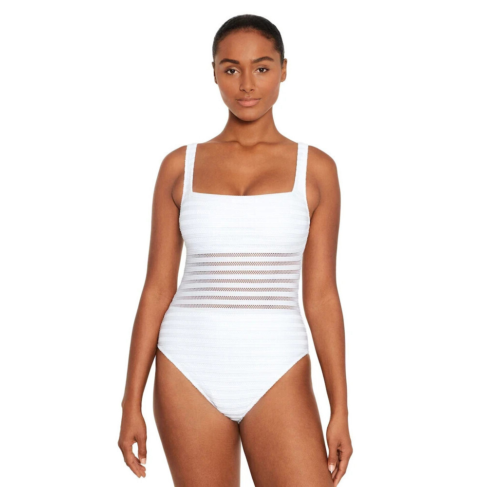 Lauren Ralph Lauren Ottoman One Piece Women's 16 White Mesh Swimsuits RED1066